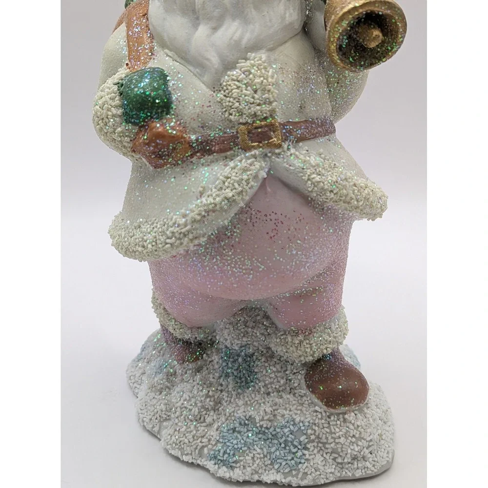 Santa‎ Claus Figurine Pastel Pink Pants White Coat Gold Bell Bag Presents 6.75